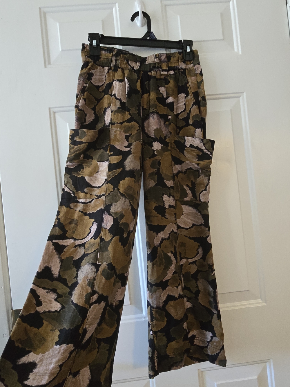 Democracy Crop Wide Leg Pants Size XS Camo Cargo Cotton Brown Grunge Gardencore - Picture 2 of 5